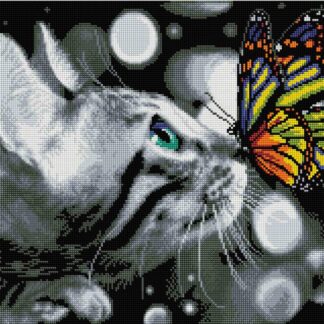 Набір алмазної мозаїки 40х50 Котик з метеликом SP080