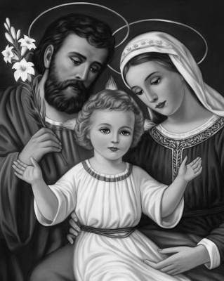 Набір алмазної мозаїки 40х50 Ікона Свята родина монохром сіра SP067