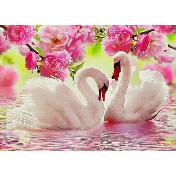 Набір алмазної мозаїки 30х40 Пара лебедів у квітах ST453