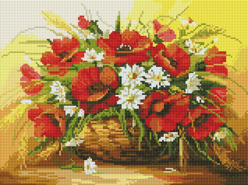 Набір алмазної вишивки 30х40см Букет маків з ромашками ST416 - Зображення 2