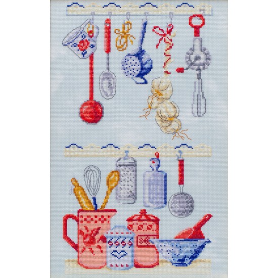 М-0249 "Поличка на кухню" (набір для вишивання муліне ДМС) на тканині DMC 222M мармур, 3325 25х40 см
