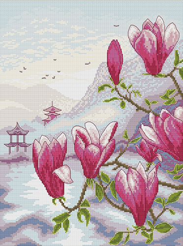 М-0268 "Магнолії на світанку" (набір для вишивання муліне ДМС) 22х30 см