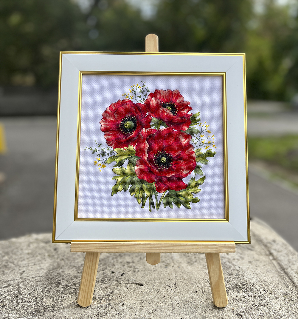 М-0312 "Маки" (набір для вишивання муліне ДМС + бісер Preciosa) 20х20 см