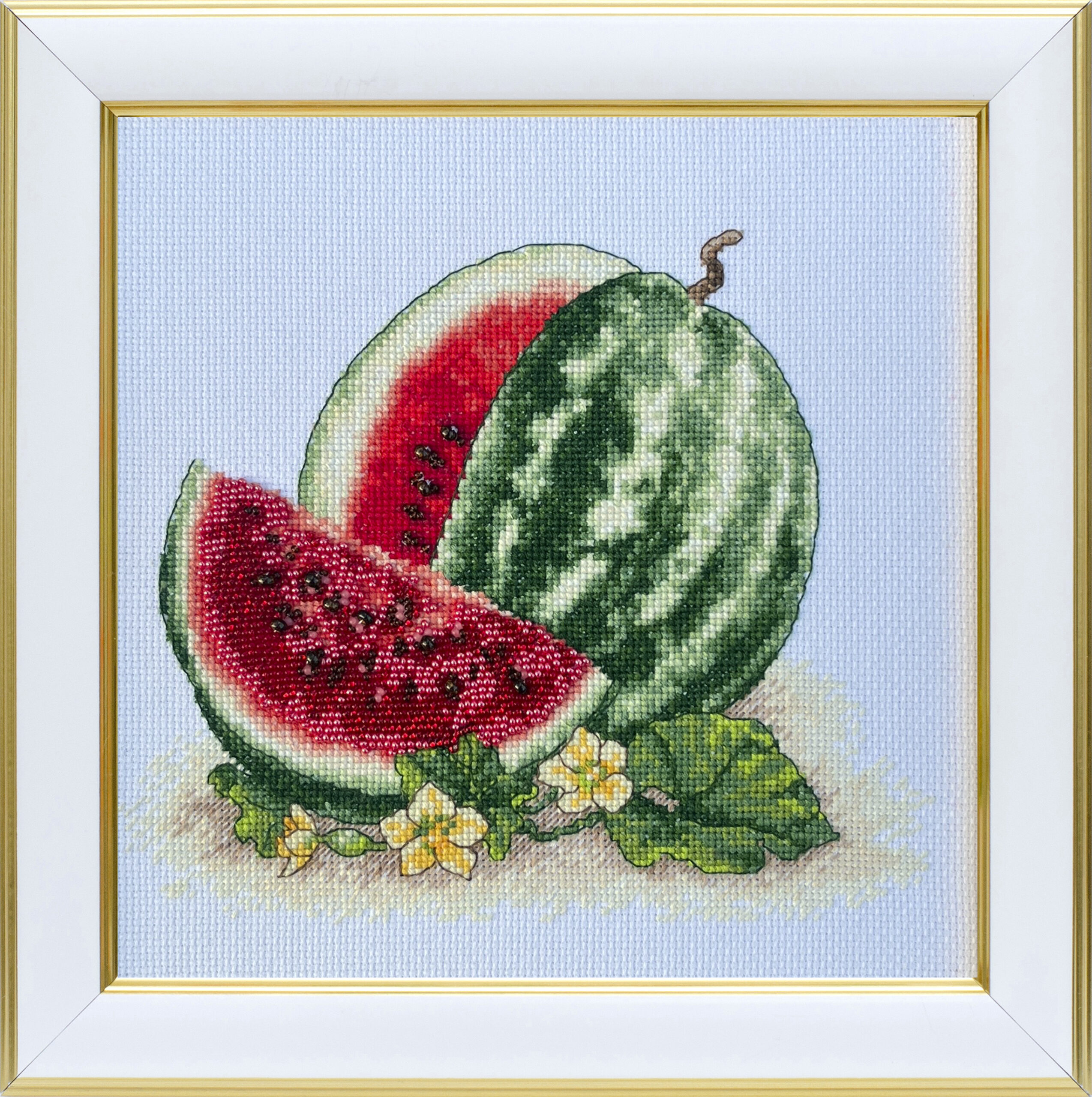 М-0313 "Кавун" (набір для вишивання муліне ДМС + бісер Preciosa) 20х20 см