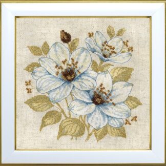 М-0315 "Золоте мереживо білих квітів " (набір для вишивання ДМС + бісер Preciosa) 20х20 см