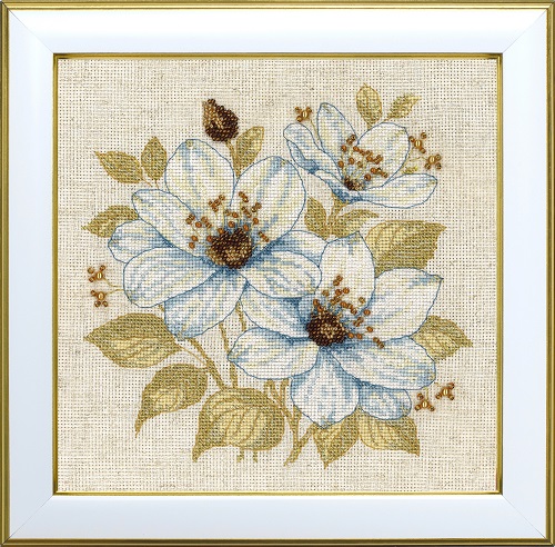 М-0315 "Золоте мереживо білих квітів " (набір для вишивання ДМС + бісер Preciosa) 20х20 см